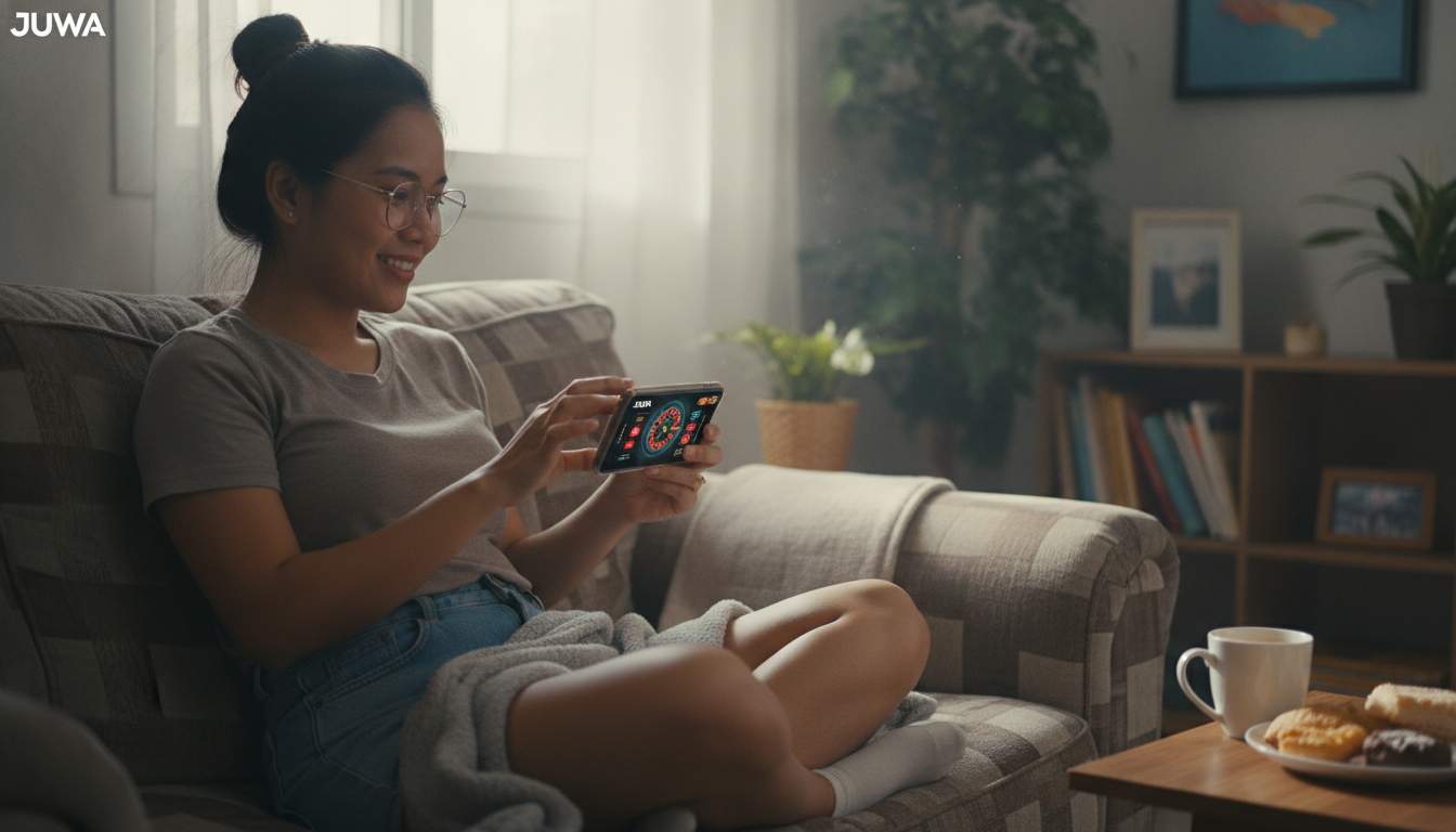 Mobile Gaming Experience A woman from the Philippines enjoying mobile gaming